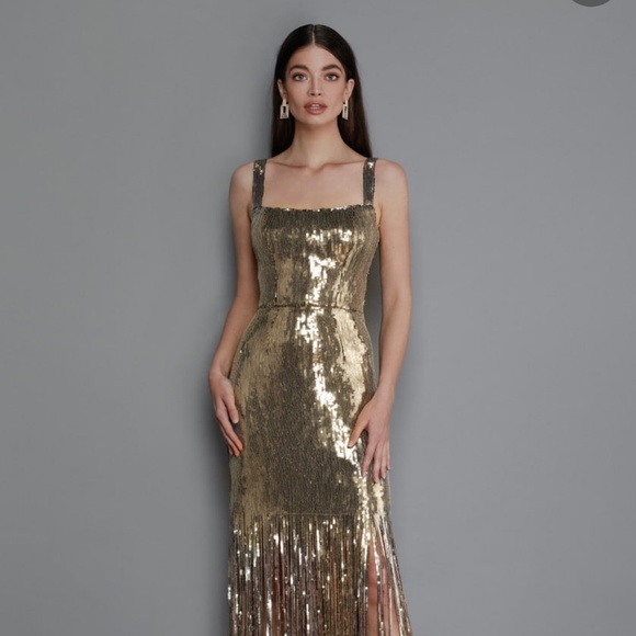 Bronx & Banco Gold Sequin Long Curtain Gown - Picture 4 of 7